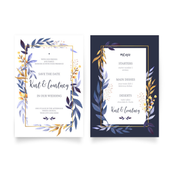 Floral wedding invitation with menu template Free Vector Floral wedding invitation with menu template Free Vector
