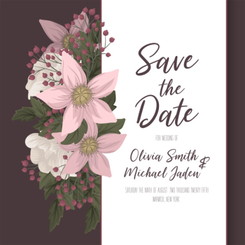 Floral wedding template  pink floral card Free Vector