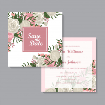 Floral wedding template  pink floral cards set Free Vector