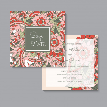 Floral wedding template  red floral cards set Free Vector