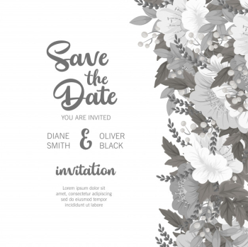 Floral wedding template  white and black floral card Free Vector