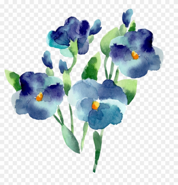 Flower Blue Watercolor Painting - Blue Watercolor Flowers Png