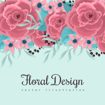 Flower border drawing pink flowers at mint green background Free Vector