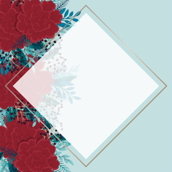 Flower border template  red and mint floral background Free Vector