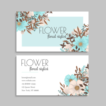 Flower business cards mint green Free Vector