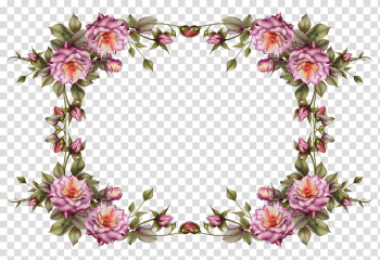 Flower frame, rectangular pink and green floral illustrations transparent background PNG clipart