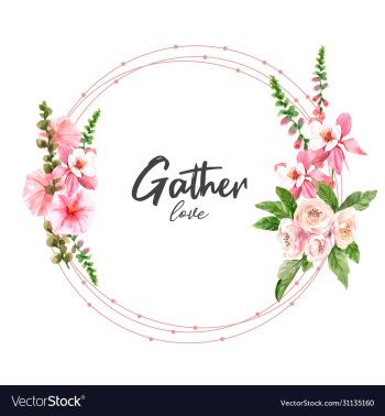 flower garden wreath design with hollyhock