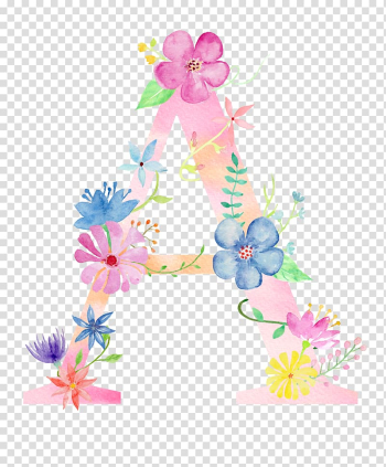 Flower illustration, Letter Watercolor painting Poster, Flowers letter A transparent background PNG clipart