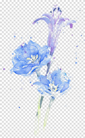 Flower Ink Watercolor painting, Water-color ink flower, purple and blue flowers illustration transparent background PNG clipart