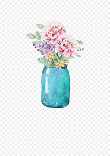 Flower Mason jar Watercolor painting Paper - vase Flower Mason jar Watercolor painting Paper - vase