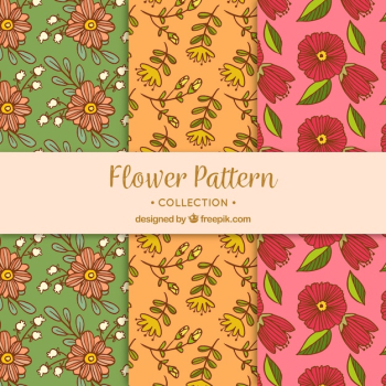 Flower patterns collection in hand drawn style