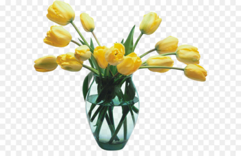 Flower Tulip Clip art - Glass Vase with Yellow Tulips 