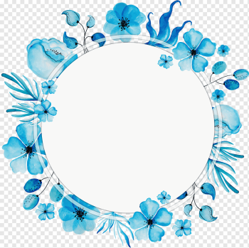 Flower, Watercolor blue wreath title box, blue flower frame, watercolor Painting, blue, watercolor Leaves png