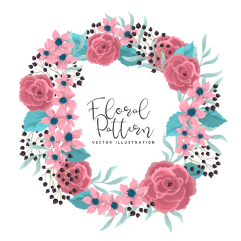 Flower wreath drawing  pink roses frame with flowers Free Vector