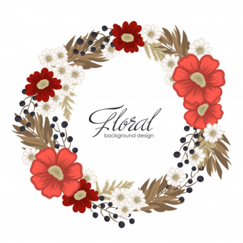 Flower wreath drawing  red circle frame with flowers Free Vector