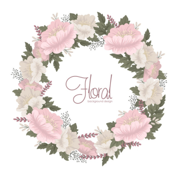 Flower wreaths drawing  pink floral card Free Vector