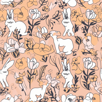 Flowers and bunnies seamless pattern