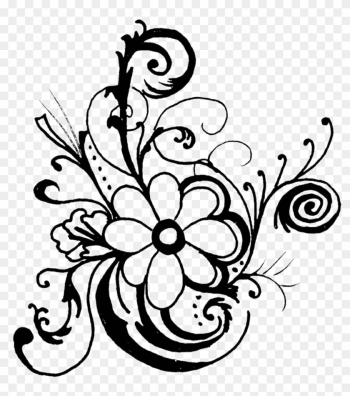 Flowers Clipart - Black And White Border Line Flowers Png