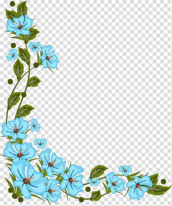 Flowers Corners, blue floral frame template transparent background PNG clipart