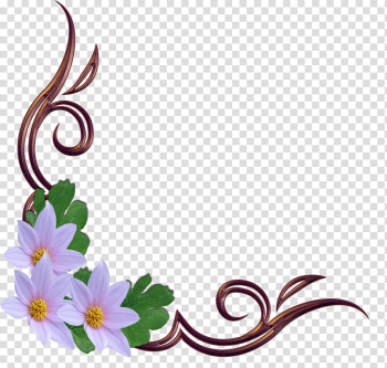 Flowers corners, purple-and-white flower decor transparent background PNG clipart