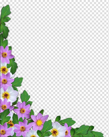 Flowers corners, purple and white flower frame transparent background PNG clipart