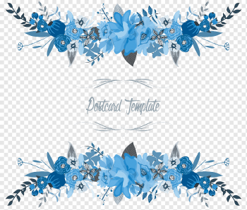 Flowers Floral border, blue and white floral postcard template, border, blue, text png