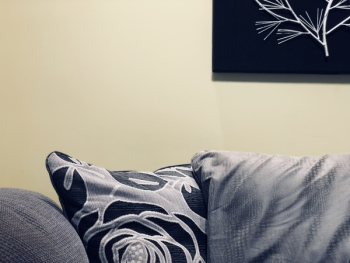Focus Photography of Gray and Black Floral Throw Pillow