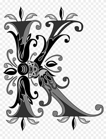 Foliage English Alphabet, Letter K, Black And White - K Letter Foliage English Alphabet, Letter K, Black And White - K Letter