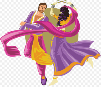 Folk dance Garba Dandiya Raas - Cartoon characters dance between men and women 