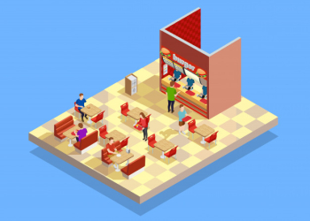 Food court counter area isometric composition Free Vector Food court counter area isometric composition Free Vector