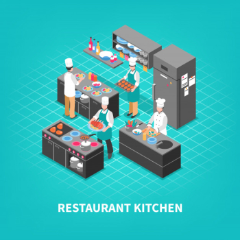 Food court kitchen composition Free Vector Food court kitchen composition Free Vector