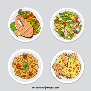 Food dishes collection with top view Food dishes collection with top view