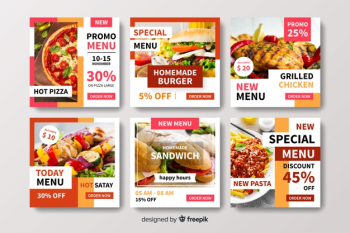 Food menu instagram post collection with photo Free Vector Food menu instagram post collection with photo Free Vector