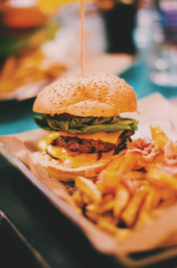 food photography of burger and fries food photography of burger and fries