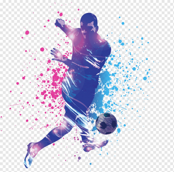 Football player, football match, man kicking ball illustration, purple, ink, text png