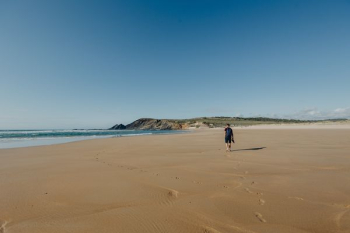 Footprints on a sandy beach, Portugal Footprints on a sandy beach, Portugal