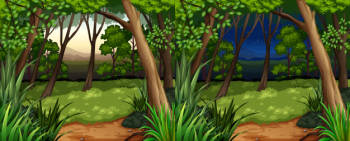 Forest scene at daytime and nighttime Free Vector Forest scene at daytime and nighttime Free Vector