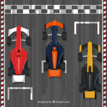 Formula 1 racing car at finish line with flat design