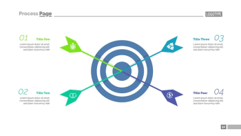 Four arrows hitting target process chart template. Business data visualization.