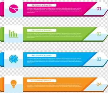 Four assorted-color banners illustration, Web banner Chart Icon, Business Banner Chart transparent background PNG clipart