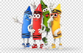 Four assorted-color crayon illustration, Crayon Crayola Animation Character, CRAYONS transparent background PNG clipart