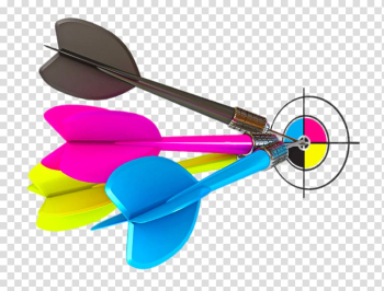 Four assorted-color dart pins illustration, Paper CMYK color model Offset printing, Creative four-color darts transparent background PNG clipart