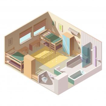 Four-bed room in school camp isometric vector Free Vector Four-bed room in school camp isometric vector Free Vector