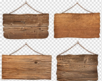 Four brown wooden boards, Wood Sign Plank , Wood tag transparent background PNG clipart