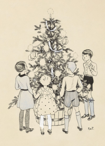 Four children around a Christmas | Free Photo Illustration - rawpixel Four children around a Christmas | Free Photo Illustration - rawpixel