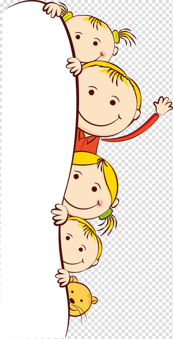Four girls holding oval white board illustration, Child Cartoon , Cute cartoon kids frame transparent background PNG clipart