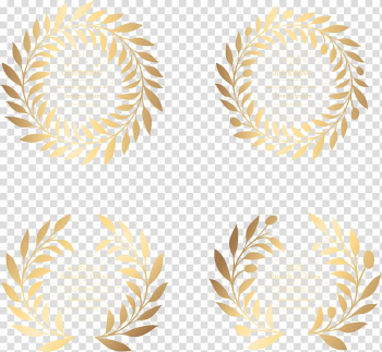 Four gold-colored Olive Ring logo illustration, Leaf Wreath Yellow Olive branch, of gold wheat transparent background PNG clipart