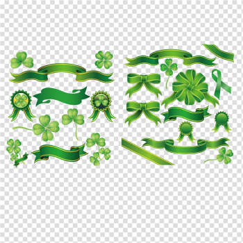 Four-leaf clover , Beautifully Clover and ribbon material transparent background PNG clipart