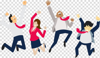 Four people jumping illustration, Team building Teamwork Organization Leadership, teamwork transparent background PNG clipart