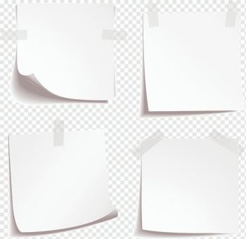four printer papers with adhesive tapes, Paper Rectangle White, Blank paper notes material, angle, furniture, happy Birthday Vector Images png